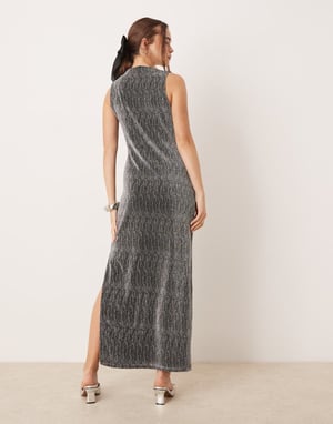 Selected Femme maxiklänning med slits i silver