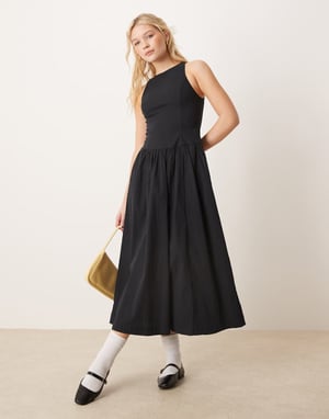 Abercrombie & Fitch högkrage drop waist midi-klänning i svart