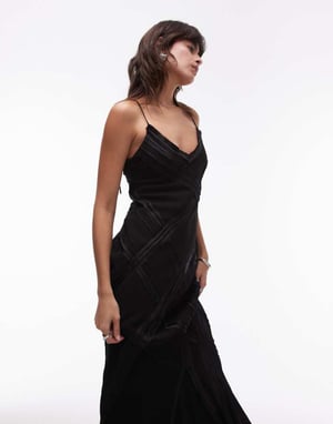 Topshop premium midi slipklänning med rå sömdetalj i svart