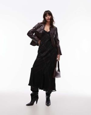 Topshop premium midi slipklänning med rå sömdetalj i svart