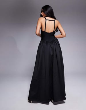 ASOS DESIGN djup halsringning bandage- och mix midi-klänning med full kjol i svart i scuba-material
