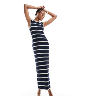 Vero Moda Tall jerseyknit ankellång klänning i marinrandig