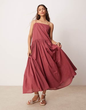 ASOS DESIGN maxiklänning med sänkt midja i duschrosa