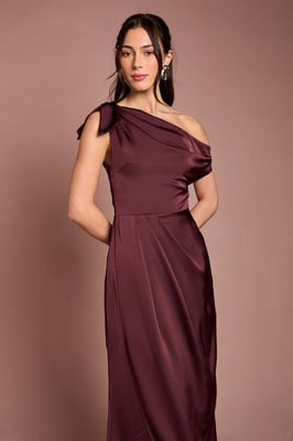Fallen Shoulder Bow Detail Bridesmaid Maxi Dress
