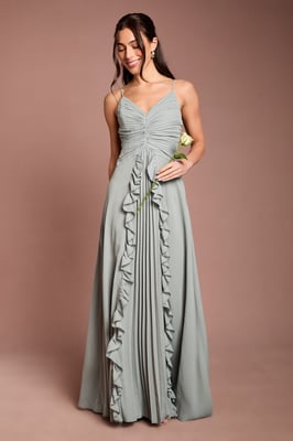 Pleat Detail V Neck Bridesmaid Maxi Dress