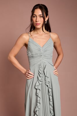Pleat Detail V Neck Bridesmaid Maxi Dress