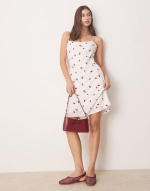 Abercrombie & Fitch cami strap slip knee length dress in red cherry print