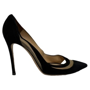 Gianvito Rossi Mesh Accent Pointed-Toe Pumps in Black Suede