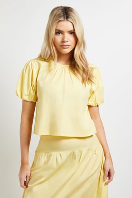 Bow Back Puff Sleeve Poplin Top