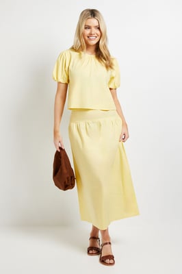 Bow Back Puff Sleeve Poplin Top