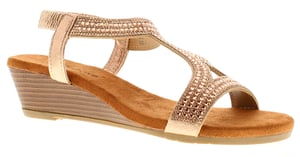 Platino Womens Wedge Sandals Sparkle Twinkle Elasticated gold
