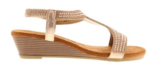 Platino Womens Wedge Sandals Sparkle Twinkle Elasticated gold