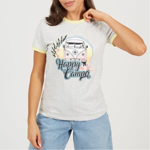 Women's Brave Soul Camper Ringer T-Shirt in PGry Marl/Lmnde