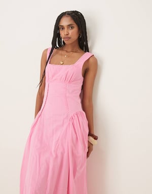 ASOS DESIGN prairie kvadratisk halsringning midaxi sommarklänning med sänkt midja i rosa