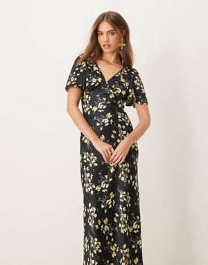 Miss Selfridge klänning midi med v-ringning i blommigtryck