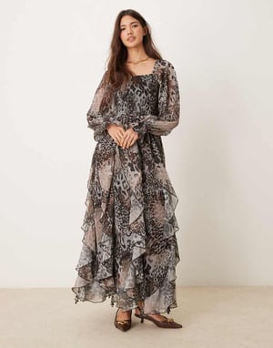 Miss Selfridge volangkantad maxiklänning i djurmönster