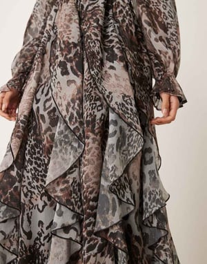 Miss Selfridge volangkantad maxiklänning i djurmönster