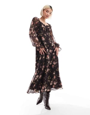 Miss Selfridge korsett chiffon maxiklänning i blommönster