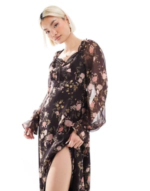 Miss Selfridge korsett chiffon maxiklänning i blommönster
