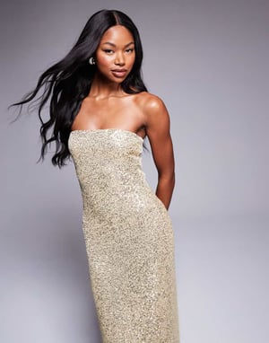 ASOS DESIGN paljetter bandeau midiklänning i guld
