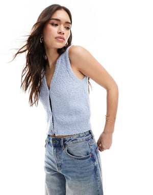 ONLY textured knitted vest in light blue