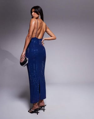 ASOS DESIGN fyrkantig hotfix höghalspalett minimal maxiklänning med låg rygg i koboltblå