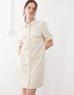 Noisy May rullad ärm denim mini klänning i krämfärg