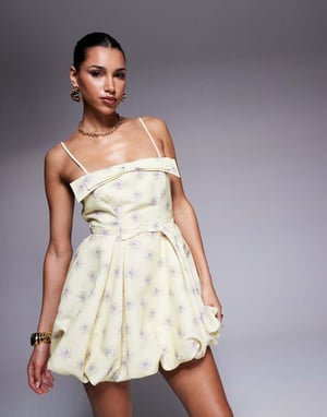 ASOS LUXE tryckt puffball mini-klänning i suddig blomma