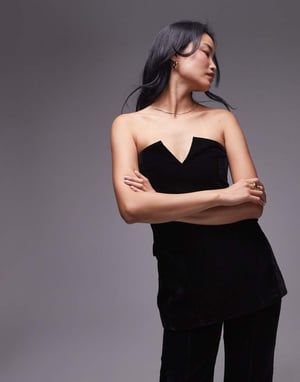 Topshop sammet bustier öppen rygg bandeau i svart