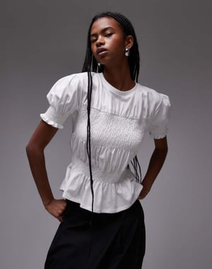 Topshop rynkad panel-t-shirt i vitt