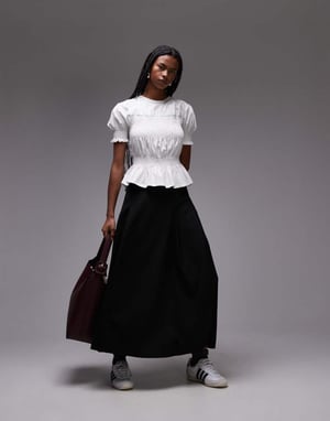Topshop rynkad panel-t-shirt i vitt