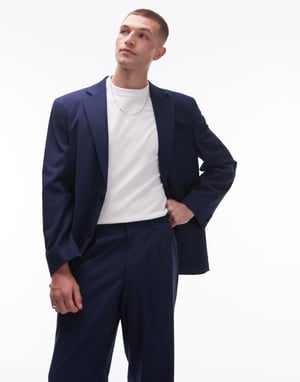 Topman avskalad oversized kostymjacka i blått