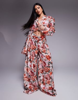 ASOS LUXE koord linne-look kort skräddarsydd kavaj i tapetblommönster