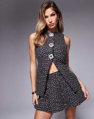 ASOS LUXE koord boucle väst med dekorerade knappar i svart