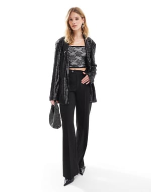 ASOS DESIGN paljetterad blazer med knytmidja i svart