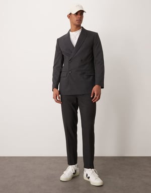 Abercrombie & Fitch dubbelknäppt kashmirblandad flanellblazer i kolgrått