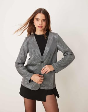JDY kragefri blazer i metallisk silver