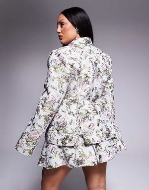 ASOS LUXE Curve co-ord jacquard snörning kavaj i vintage blommönster
