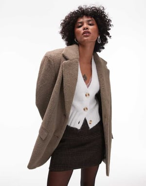 Topshop borstad super oversized blazerjacka i grått