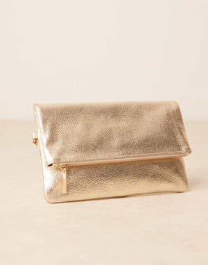 Accessorize leather foldover metallic clutch in gold