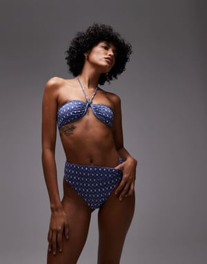 ARKET mix & match högmidjad bikinitrosa i blå och vit mönster