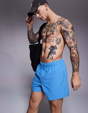 ASOS DESIGN seersucker badshorts i kort längd i blått
