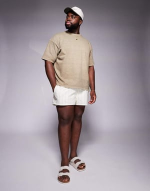 ASOS DESIGN seersucker randiga badshorts i superkort längd i sten