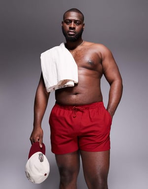 ASOS DESIGN seersucker badbyxor i kort längd i bordeaux