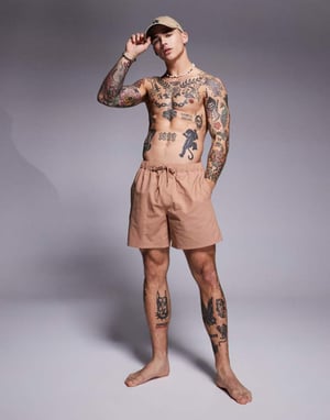 ASOS DESIGN seersucker badbyxor i mellanlängd i brun