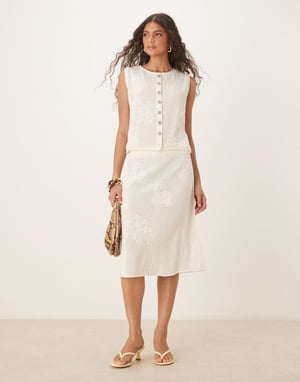 ASOS DESIGN lace knit waistcoat co-ord in ecru