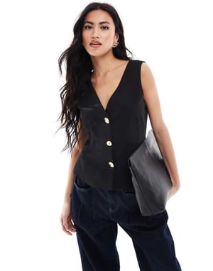 ASOS DESIGN skräddarsydd peplum väst med detaljer i svart