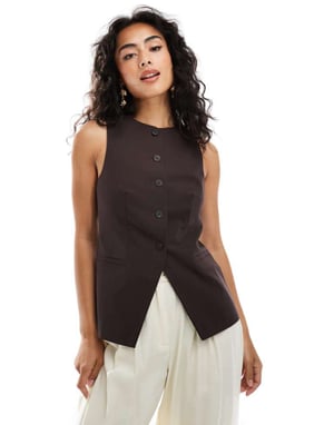 ASOS DESIGN hög krage väst i brun twill
