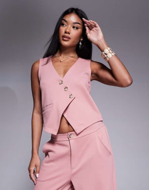 ASOS DESIGN koord asymmetrisk västtop i rosa