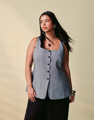 ASOS DESIGN Curve korsett väst med korsrutigt mönster i grått